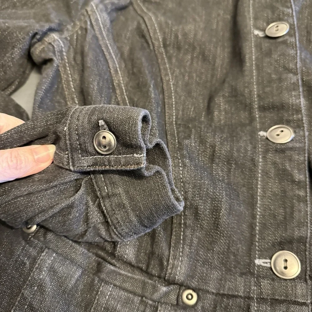 Motto‎ Y2K Denim Blazer Jacket Pleated/Fitted Girly Ruffles VTG  Size Small Blk - Picture 6 of 13